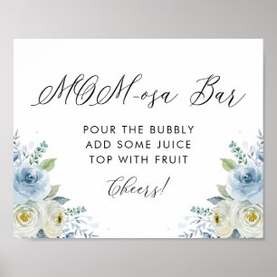 Blauwe en witte Waterverf Bloemen Mam-osa Bar Poster
