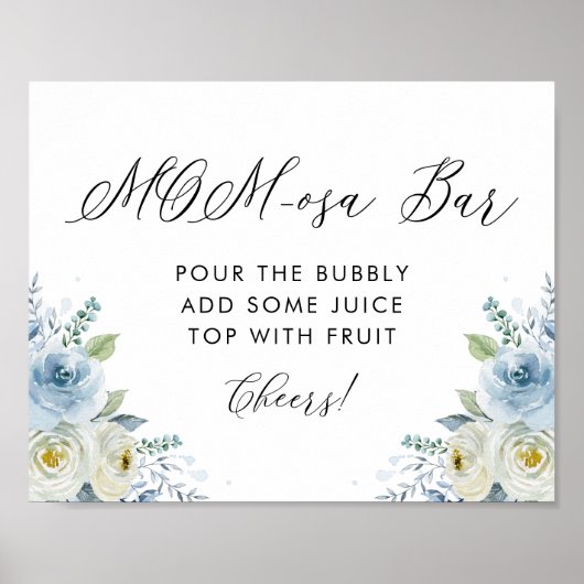 Blauwe en witte Waterverf Bloemen Mam-osa Bar Poster (Voorkant)