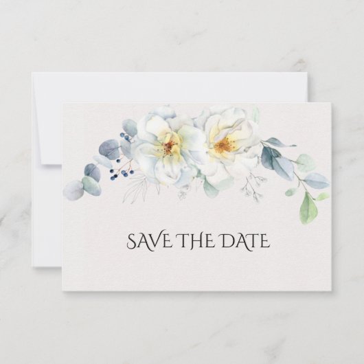 Blauwe en witte Waterverf bloemen Save The Date (Voorkant)