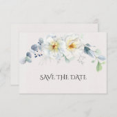 Blauwe en witte Waterverf bloemen Save The Date (Voorkant / Achterkant)