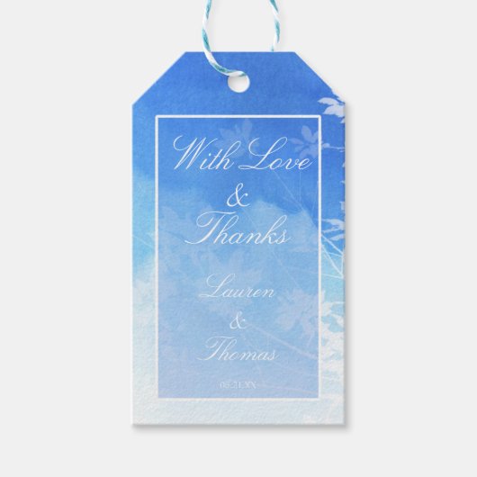Blauwe en witte Waterverf Dank je cadeauLabels (Voorkant)