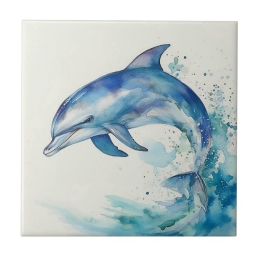 Blauwe en witte Waterverf Dolphin Tegeltje (Voorkant)