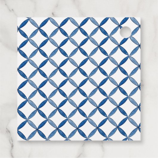Blauwe en witte waterverf Italiaanse tegel Bedankjes Labels (Achterkant)