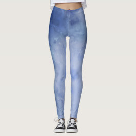Blauwe en witte Waterverf Leggings