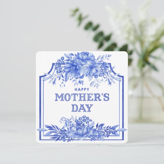 Blauwe en witte Waterverf Moederdag Kaart (Staand voorkant)