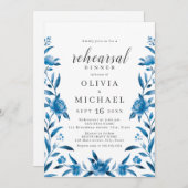 Blauwe en witte waterverf plechtige diner kaart (Voorkant / Achterkant)