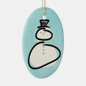 Blauwe en witte Waterverf Snowman met zwarte lijne Keramisch Ornament (Rechts)