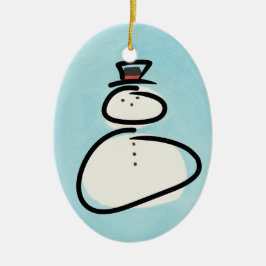 Blauwe en witte Waterverf Snowman met zwarte lijne Keramisch Ornament