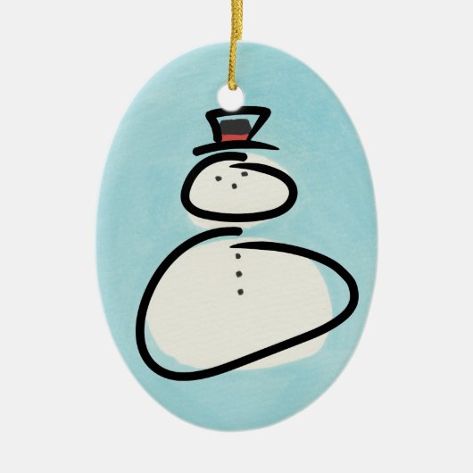 Blauwe en witte Waterverf Snowman met zwarte lijne Keramisch Ornament (Voorkant)
