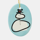 Blauwe en witte Waterverf Snowman met zwarte lijne Keramisch Ornament (Achterkant)