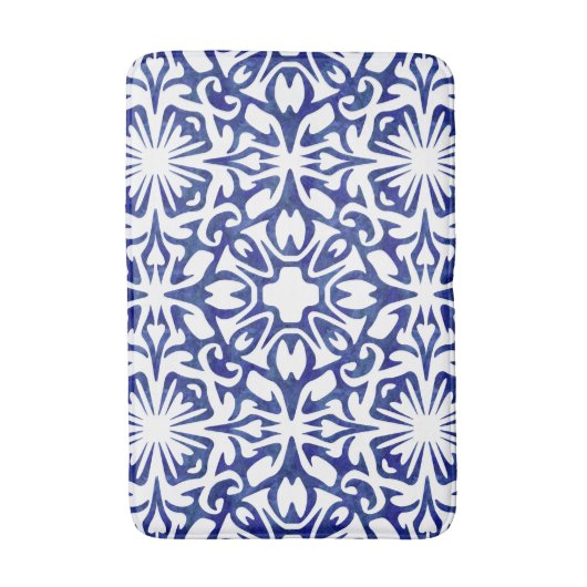 Blauwe en witte Waterverf Spaans Tile Patroon Badmat (Voorkant Verticaal)