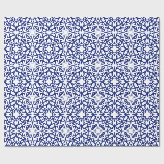 Blauwe en witte Waterverf Spaans Tile Patroon Cadeaupapier (Vlak)