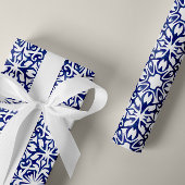 Blauwe en witte Waterverf Spaans Tile Patroon Cadeaupapier