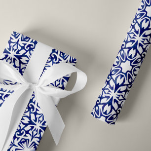 Blauwe en witte Waterverf Spaans Tile Patroon Cadeaupapier