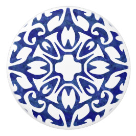 Blauwe en witte Waterverf Spaans Tile Patroon Keramische Knop