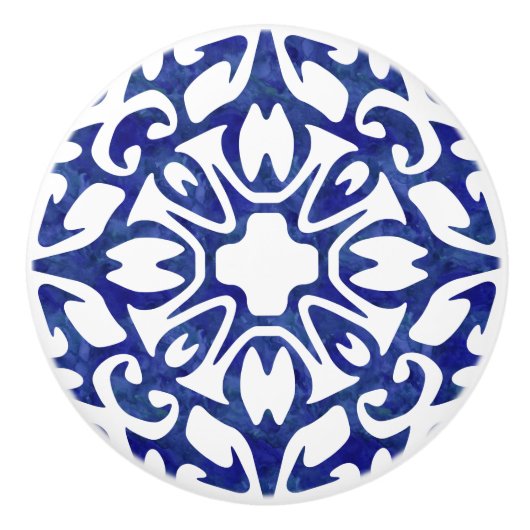 Blauwe en witte Waterverf Spaans Tile Patroon Keramische Knop (Voorkant)