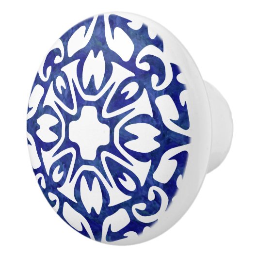 Blauwe en witte Waterverf Spaans Tile Patroon Keramische Knop (Rechts)