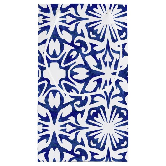 Blauwe en witte Waterverf Spaans Tile Patroon Klein Cadeauzakje (Achterkant)