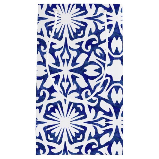 Blauwe en witte Waterverf Spaans Tile Patroon Klein Cadeauzakje (Voorkant)