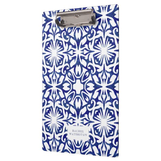 Blauwe en witte Waterverf Spaans Tile Patroon Klembord (Links)