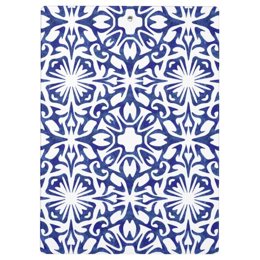 Blauwe en witte Waterverf Spaans Tile Patroon Klembord (Achterkant)