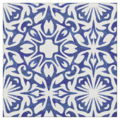 Blauwe en witte Waterverf Spaans Tile Patroon Stof (Close Up)