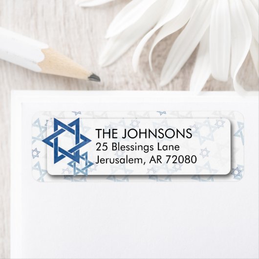 Blauwe en witte Waterverf Ster van David Hanukkah Etiket (Insitu)