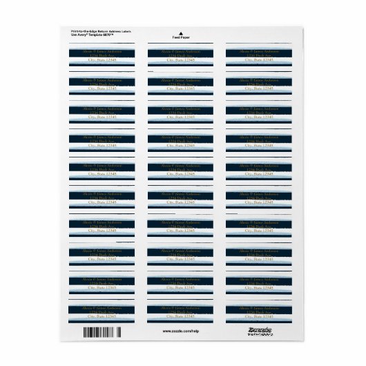 Blauwe en witte Waterverf Stripes Adresetiketten Etiket (Full Sheet)