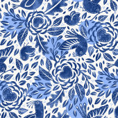 Blauwe en witte Waterverf Vogels, Nesten en Harten Cadeaupapier