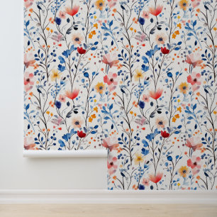 Blauwe en witte wilde bloem behang