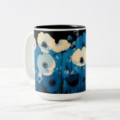 Blauwe en witte wilde bloemen tweekleurige koffiemok (Voorkant links)