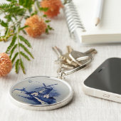 Blauwe en witte windmolen sleutelhanger (Zijkant)