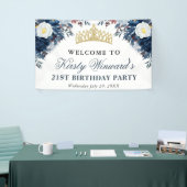 Blauwe en Witte Winter Bloemen Verjaardag Spandoek (Beurs)