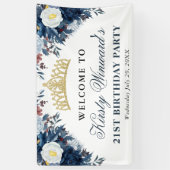 Blauwe en Witte Winter Bloemen Verjaardag Spandoek (Verticaal)