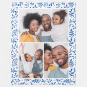 Blauwe en witte winter Botanische Foto Collage Fleece Deken (Voorkant)