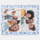 Blauwe en witte winter Botanische Foto Collage Fleece Deken (Voorkant (Horizontaal))