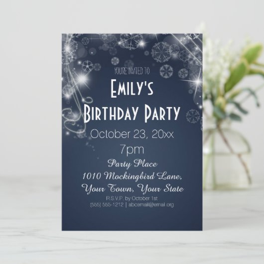 Blauwe en witte winter Wonderland Birthday Party Kaart (Staand voorkant)