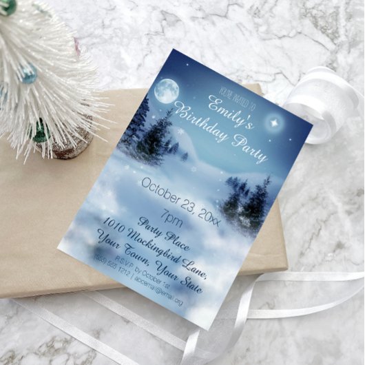 Blauwe en witte winter Wonderland Birthday Party Kaart