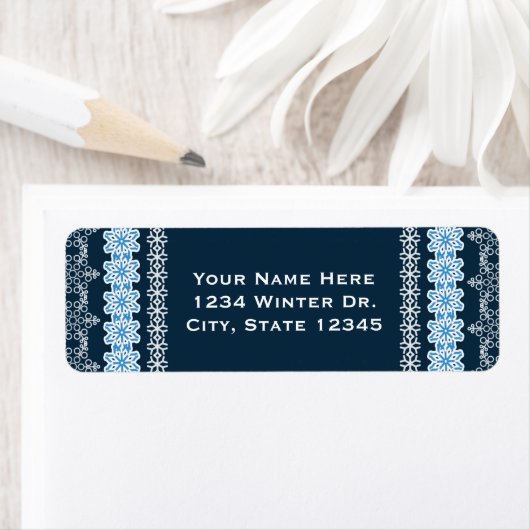 Blauwe en witte winterace Elegant Holiday Party Etiket (Insitu)