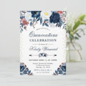 Blauwe en witte winterbloemen Quinceanera Kaart (Staand voorkant)