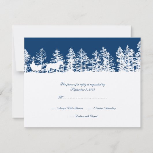 Blauwe en witte winterbruiloft RSVP Kaartje (Voorkant)