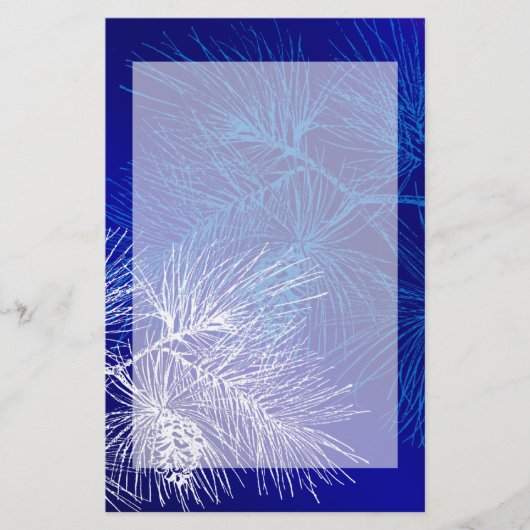 Blauwe en witte winterpijn briefpapier (Voorkant)