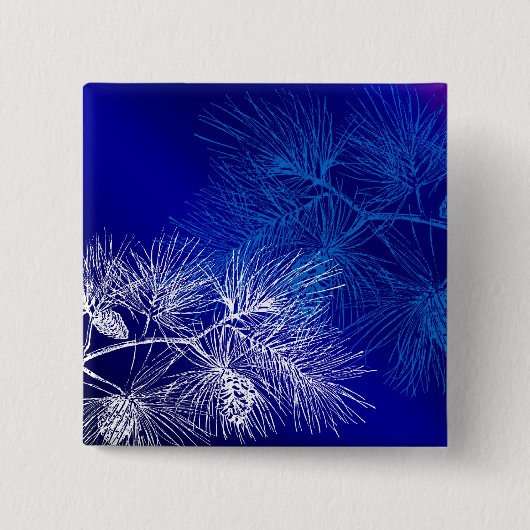 Blauwe en witte winterpijn vierkante button 5,1 cm (Voorkant)