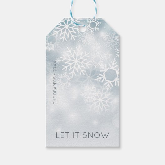 Blauwe en witte wintersneeuw cadeaulabel (Voorkant)