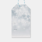 Blauwe en witte wintersneeuw cadeaulabel (Achterkant)