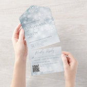 Blauwe en witte wintersneeuw Moderne QR-code All In One Uitnodiging (Afscheurbaar)