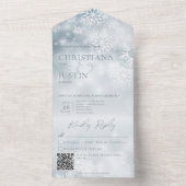 Blauwe en witte wintersneeuw Moderne QR-code All In One Uitnodiging (Binnen)
