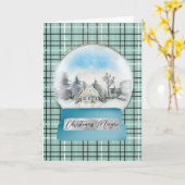 Blauwe en witte wintersneeuwsneeuw Wereldbol Kerst Kaart (Gele Bloem)