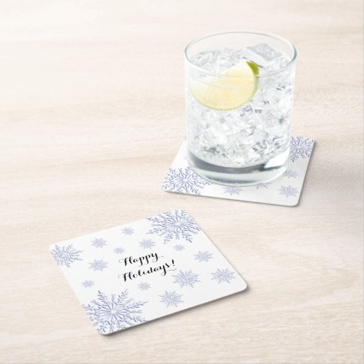 Blauwe en witte wintersneeuwvlokken Prettige feest Kartonnen Onderzetters (Insitu)