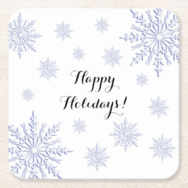 Blauwe en witte wintersneeuwvlokken Prettige feest Kartonnen Onderzetters